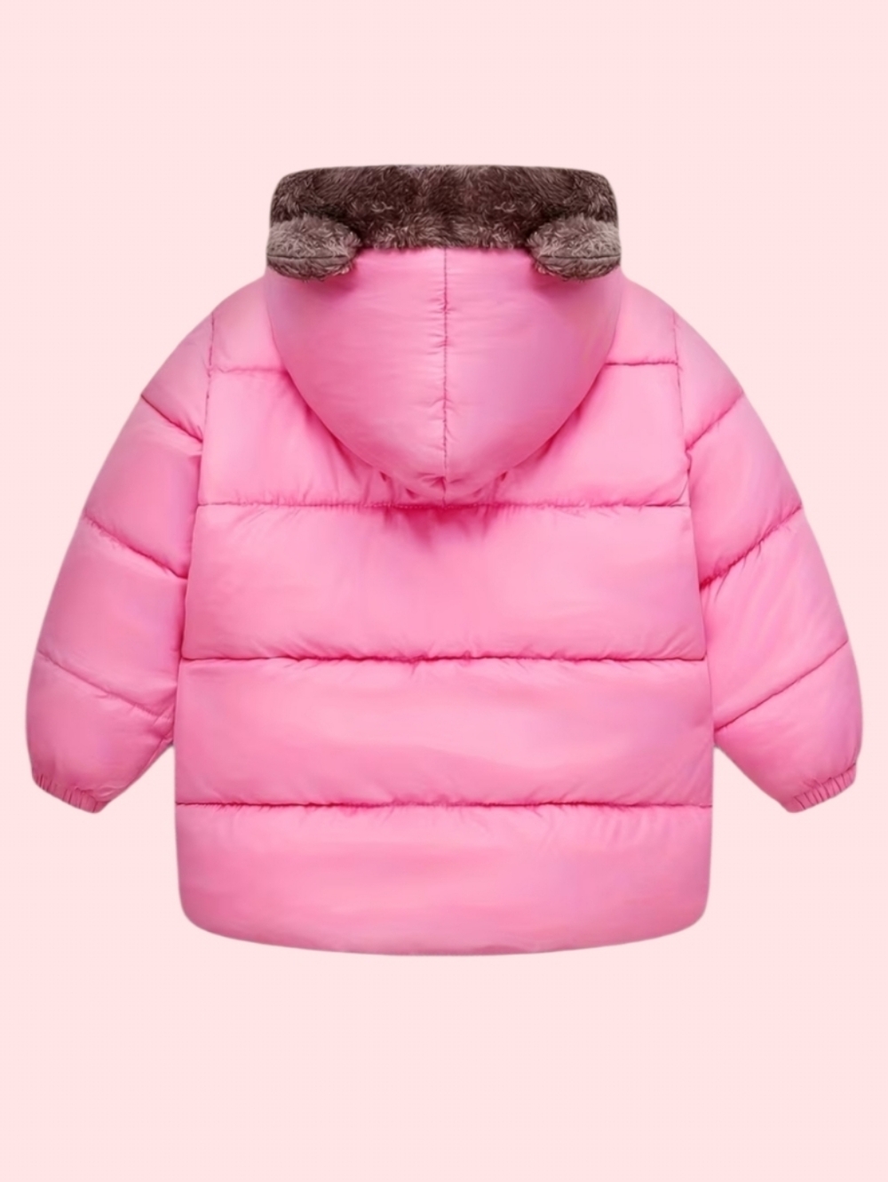Irresistablely Cute Pink and Brown Kids Puffer Jacket with Faux Fur Hood - Picture 2 of 4